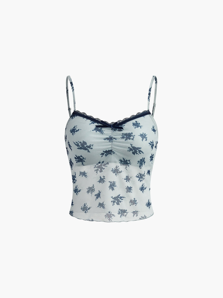 Monteclo - Lily Floral Lettuce Trim Crop Top