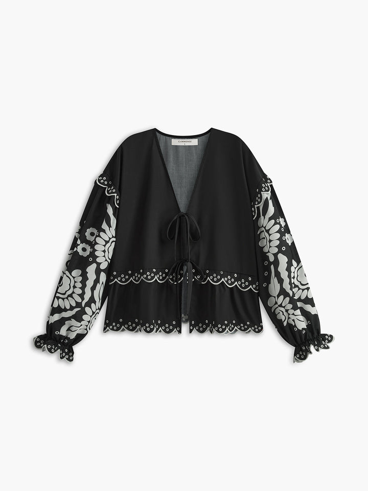 Monteclo - Hallie Ruffle Print Knotted Shirt