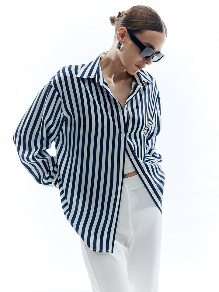 Monteclo - Elise Shift Stripe Turndown Collar Shirt