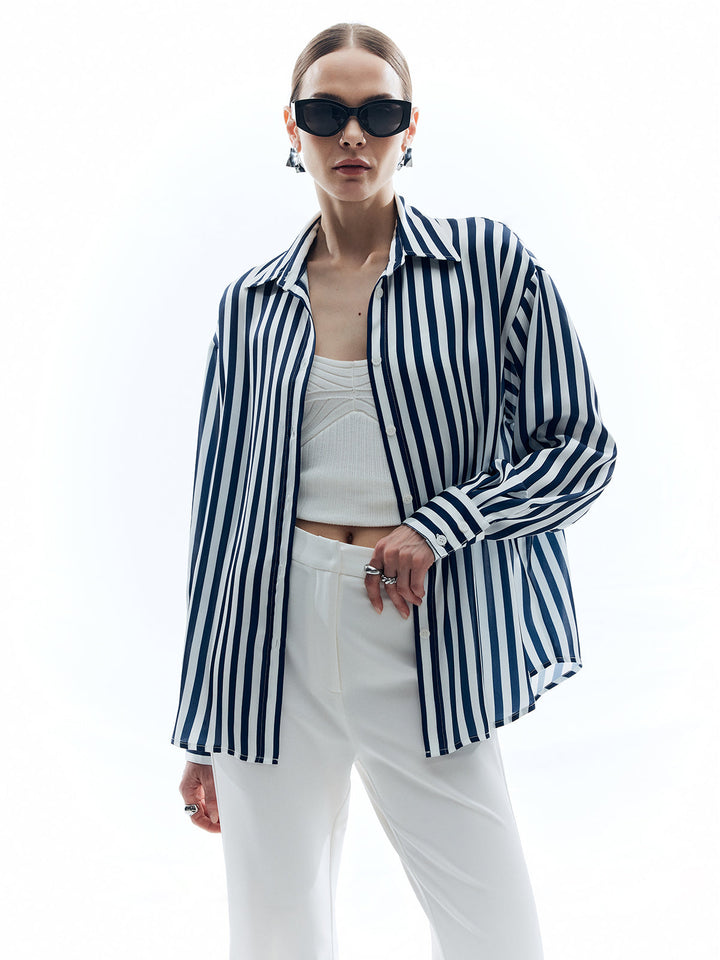 Monteclo - Elise Shift Stripe Turndown Collar Shirt