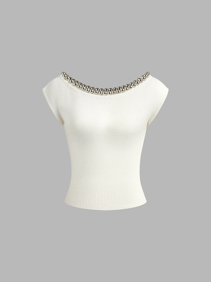 Monteclo - Danielle Solid Metal Ball Decoration Knit Top