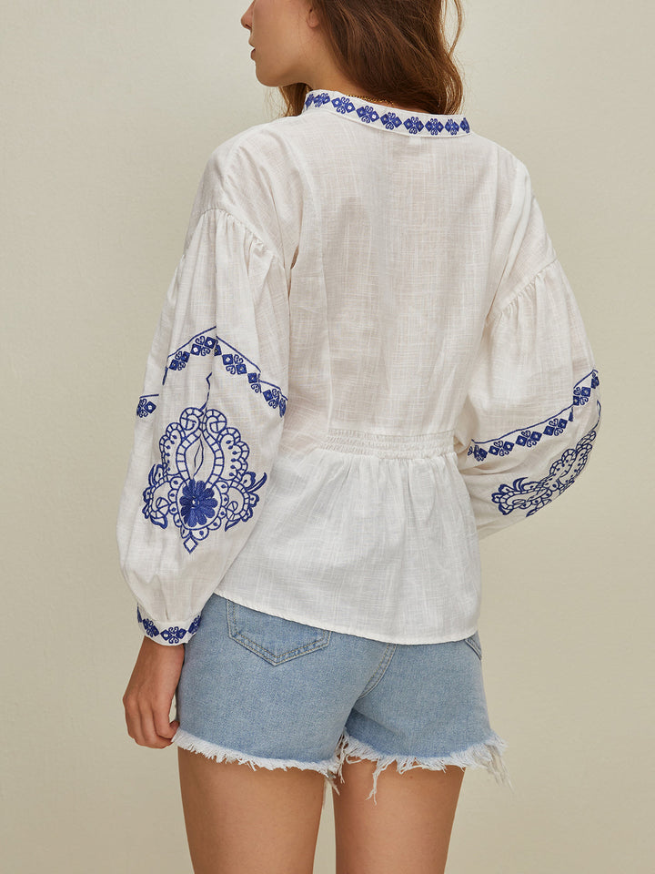 Monteclo - Isabella Embroidered V-Neck Shirt