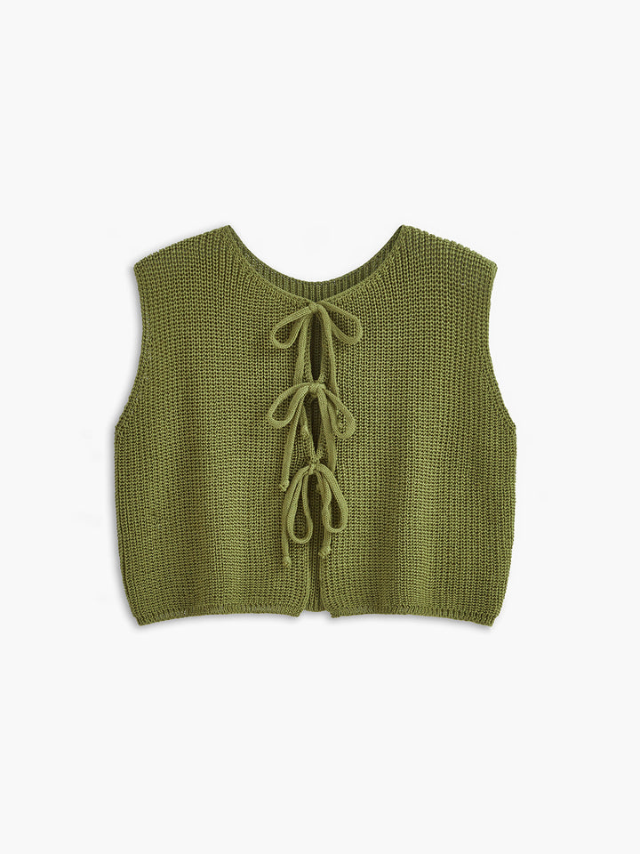 Monteclo - Mariah Tie Front Solid Sweater Vest