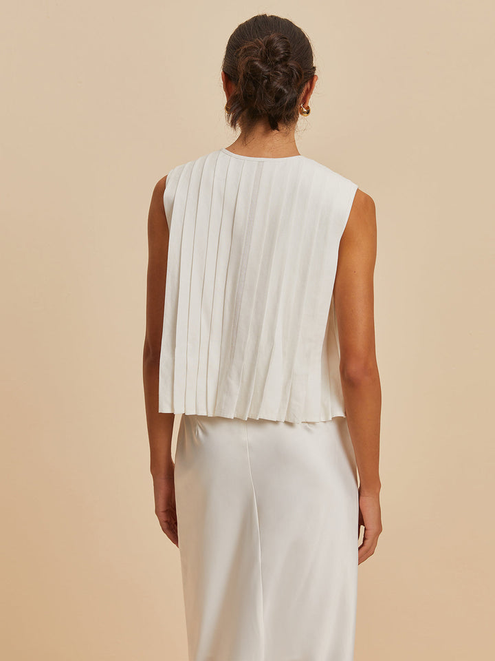 Monteclo - Elsie Pleated Knotted Sleeveless Blouse