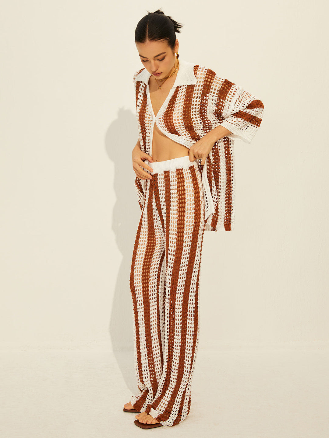 Monteclo - Jordyn Stripe Polo Knit Pants Set