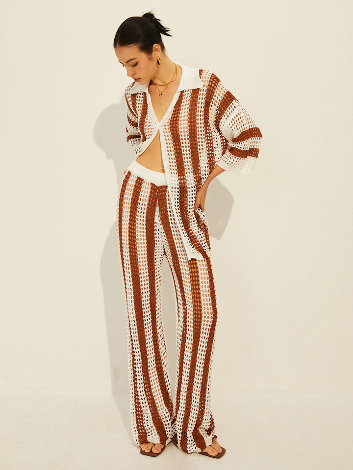 Monteclo - Jordyn Stripe Polo Knit Pants Set