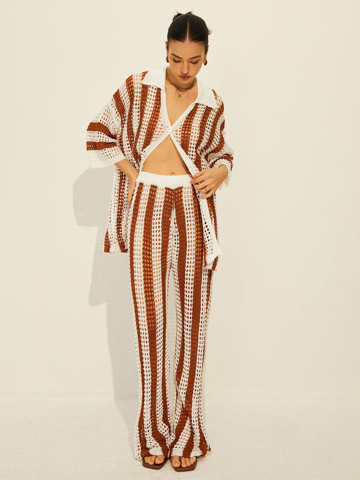 Monteclo - Jordyn Stripe Polo Knit Pants Set