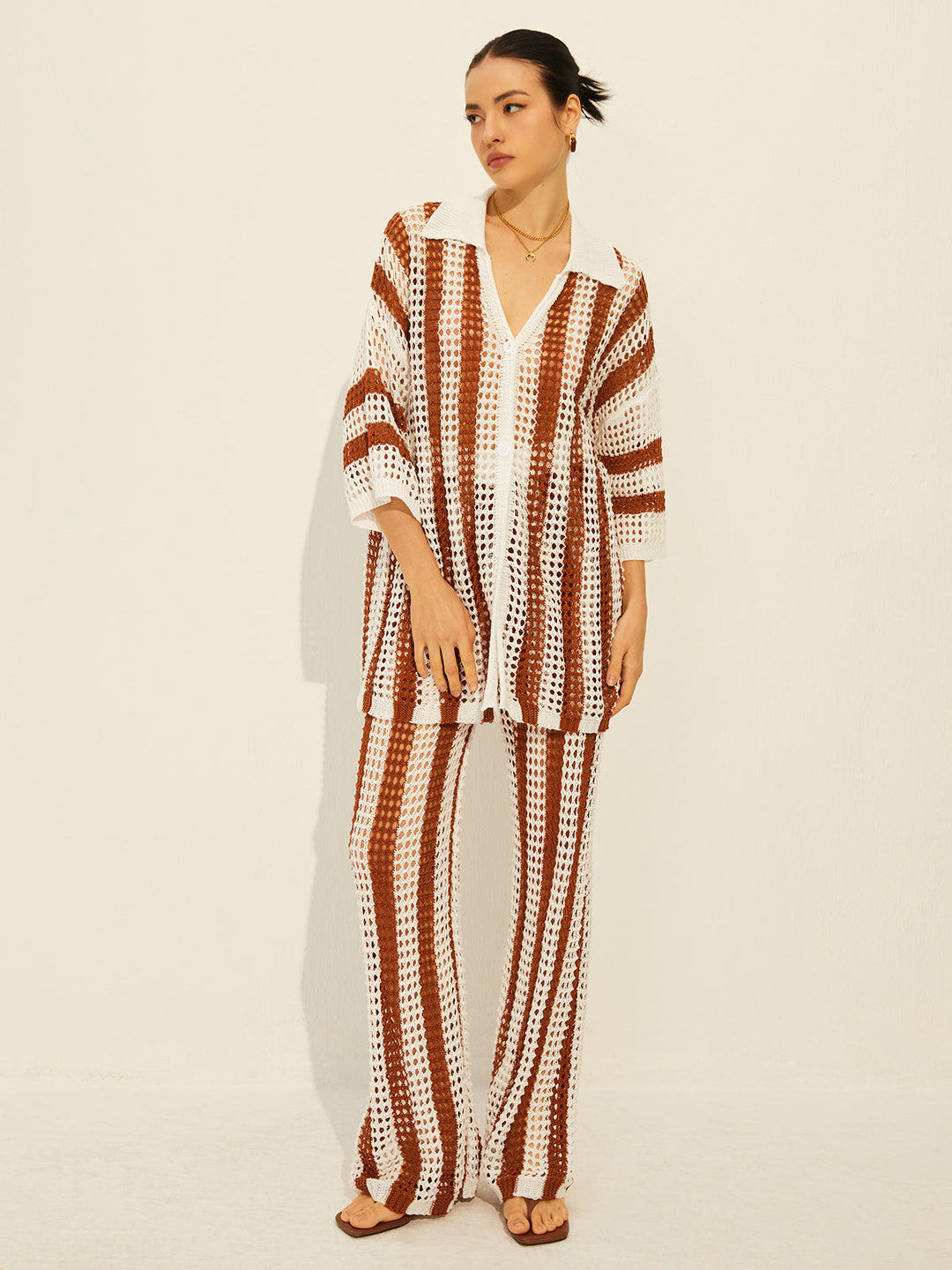 Monteclo - Jordyn Stripe Polo Knit Pants Set