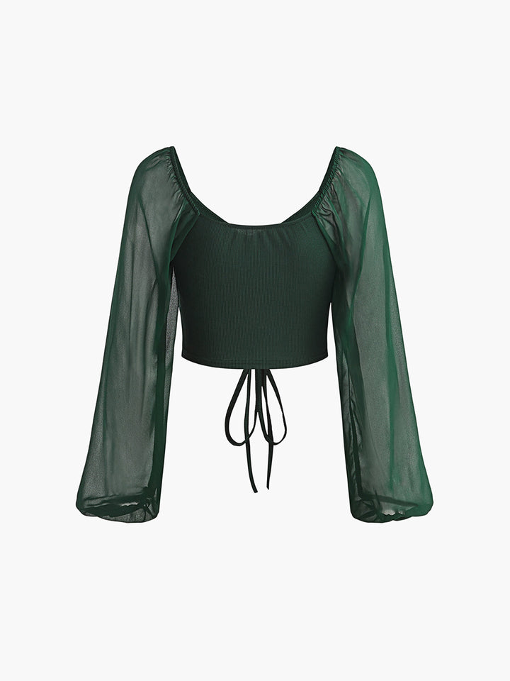 Monteclo - Alessandra V-Neck Drawstring Ribbed T-Shirt