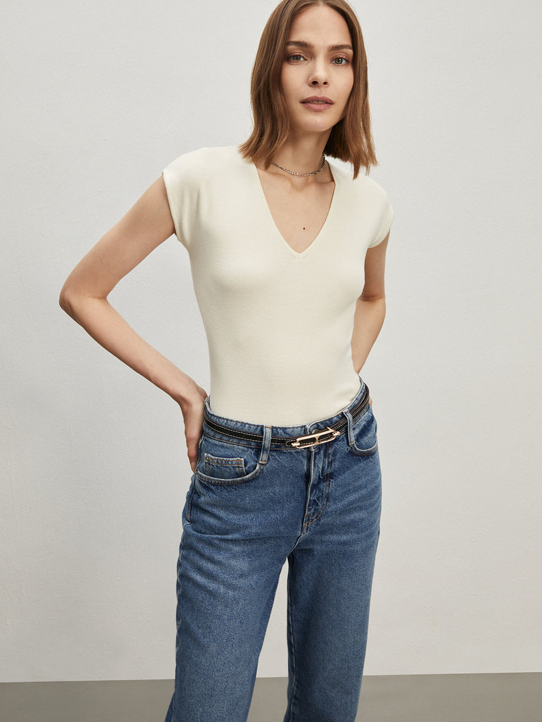 Monteclo - Delaney Semi-Sheer V-Neck T-Shirt