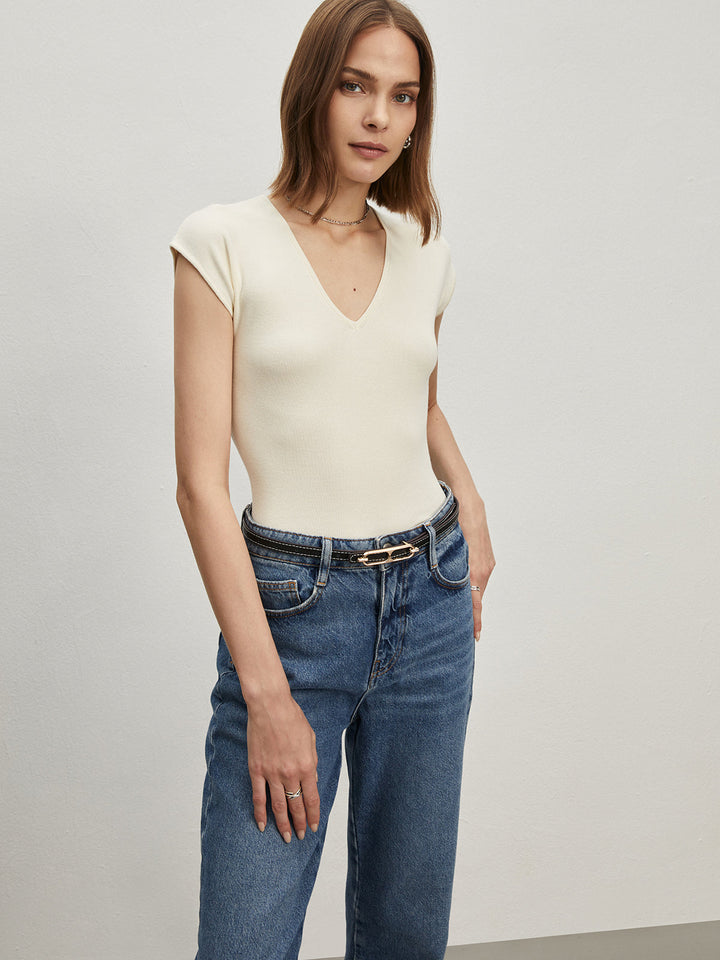 Monteclo - Delaney Semi-Sheer V-Neck T-Shirt