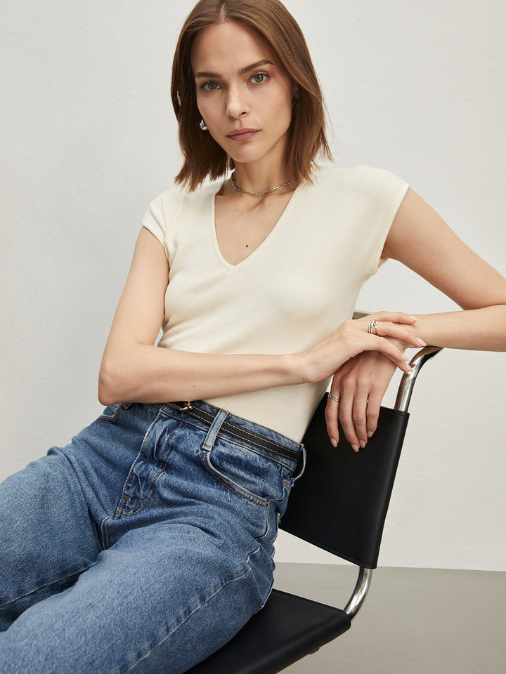 Monteclo - Delaney Semi-Sheer V-Neck T-Shirt