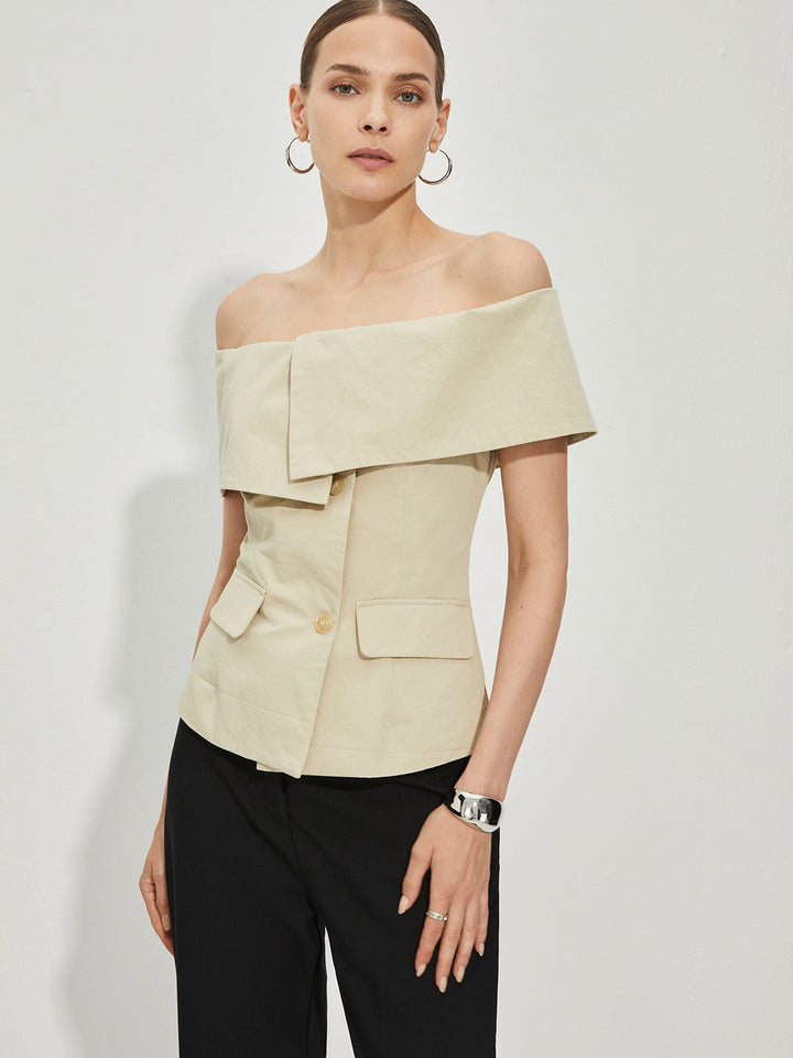 Monteclo - Lucille Slim Off-Shoulder Patchwork Blazer