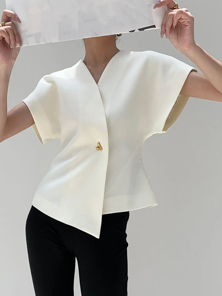 Monteclo - Catherine Trendy V-Neck Button Down Blouse