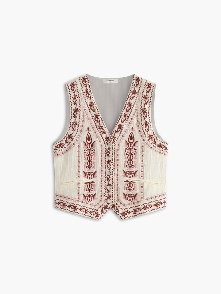 Monteclo - Amelia Embroidered Sleeveless Belted Back Vest