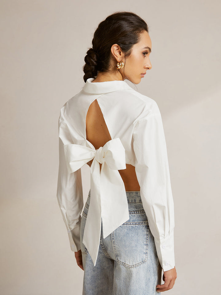 Monteclo - Brielle Long Sleeve Backless Bow Shirt