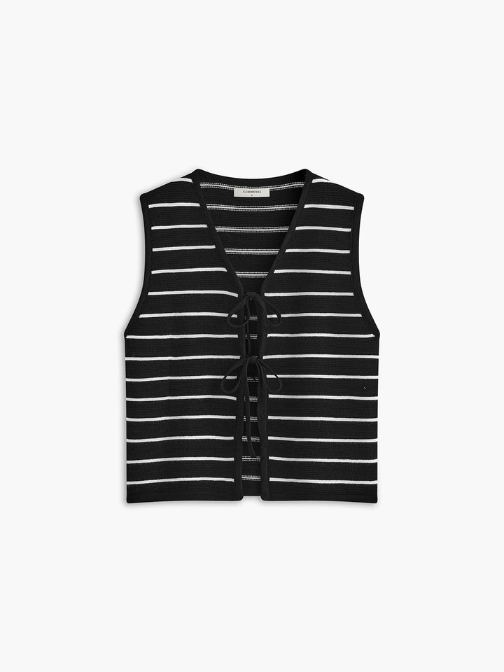 Monteclo - Rachel Striped V-Neck Tie Front Sweater Vest