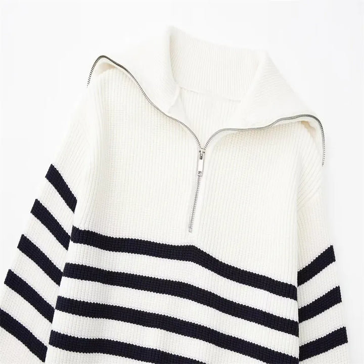 Monteclo - Adaline Striped Zip Up Sweater