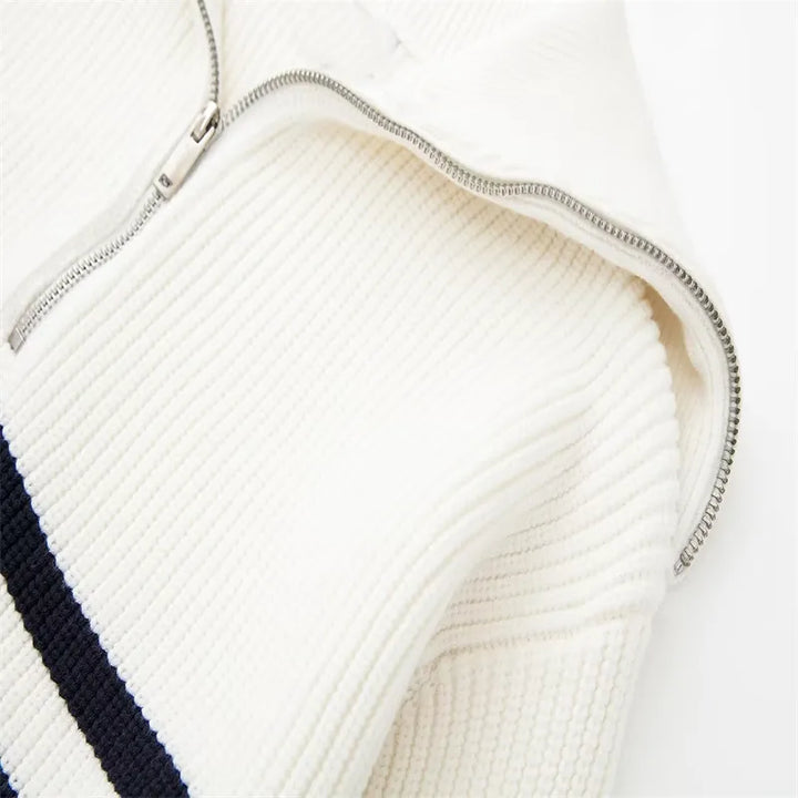 Monteclo - Adaline Striped Zip Up Sweater