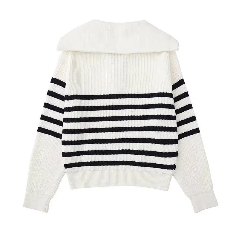 Monteclo - Adaline Striped Zip Up Sweater