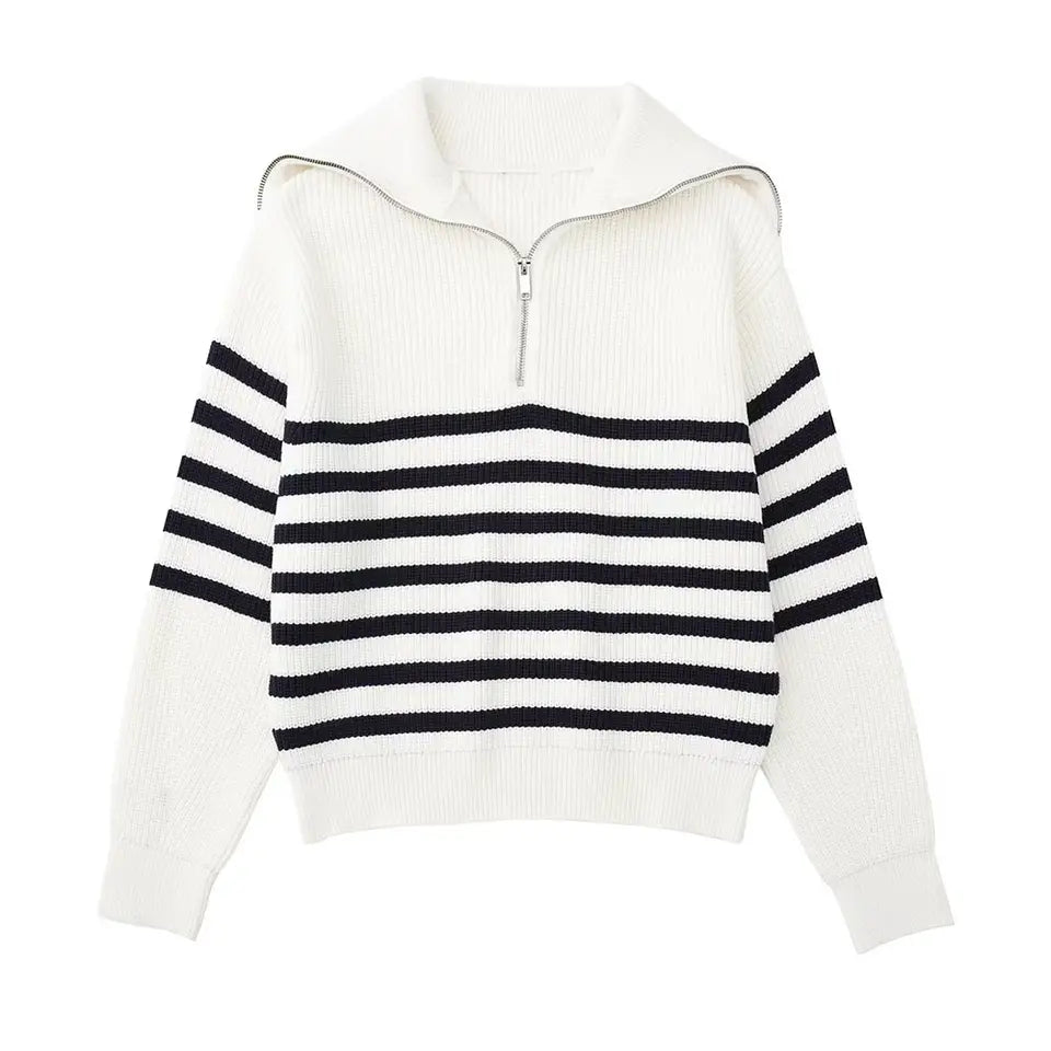 Monteclo - Adaline Striped Zip Up Sweater