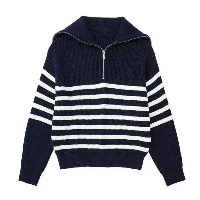 Monteclo - Adaline Striped Zip Up Sweater