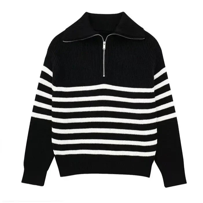 Monteclo - Adaline Striped Zip Up Sweater