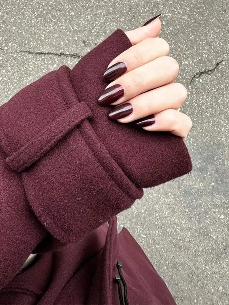 Anya- Elegant long burgundy coat