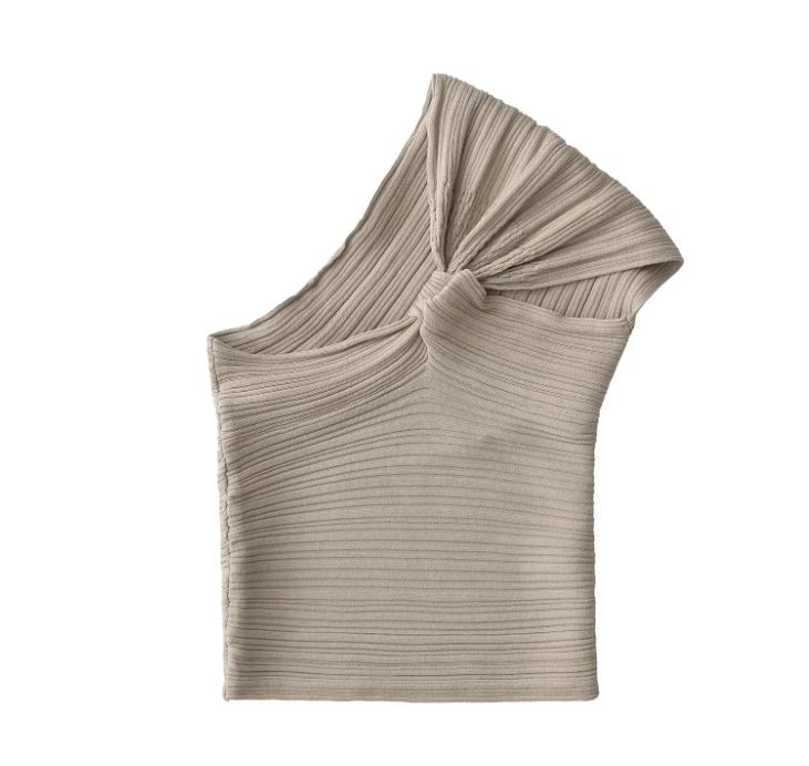 Monteclo - Jada Asymmetrical One Shoulder Knotted Knit Top