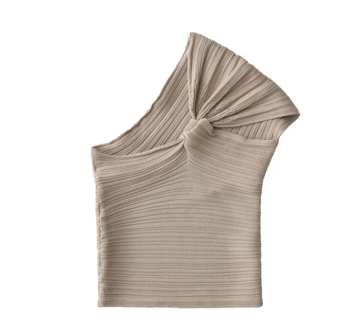 Monteclo - Jada Asymmetrical One Shoulder Knotted Knit Top