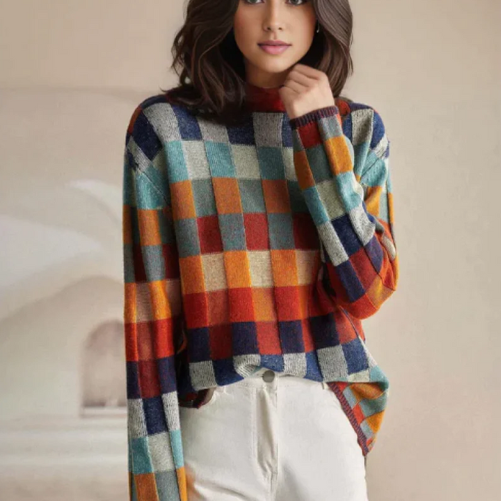 Adalyn™ | Colourful Patchwork Turtleneck Sweater