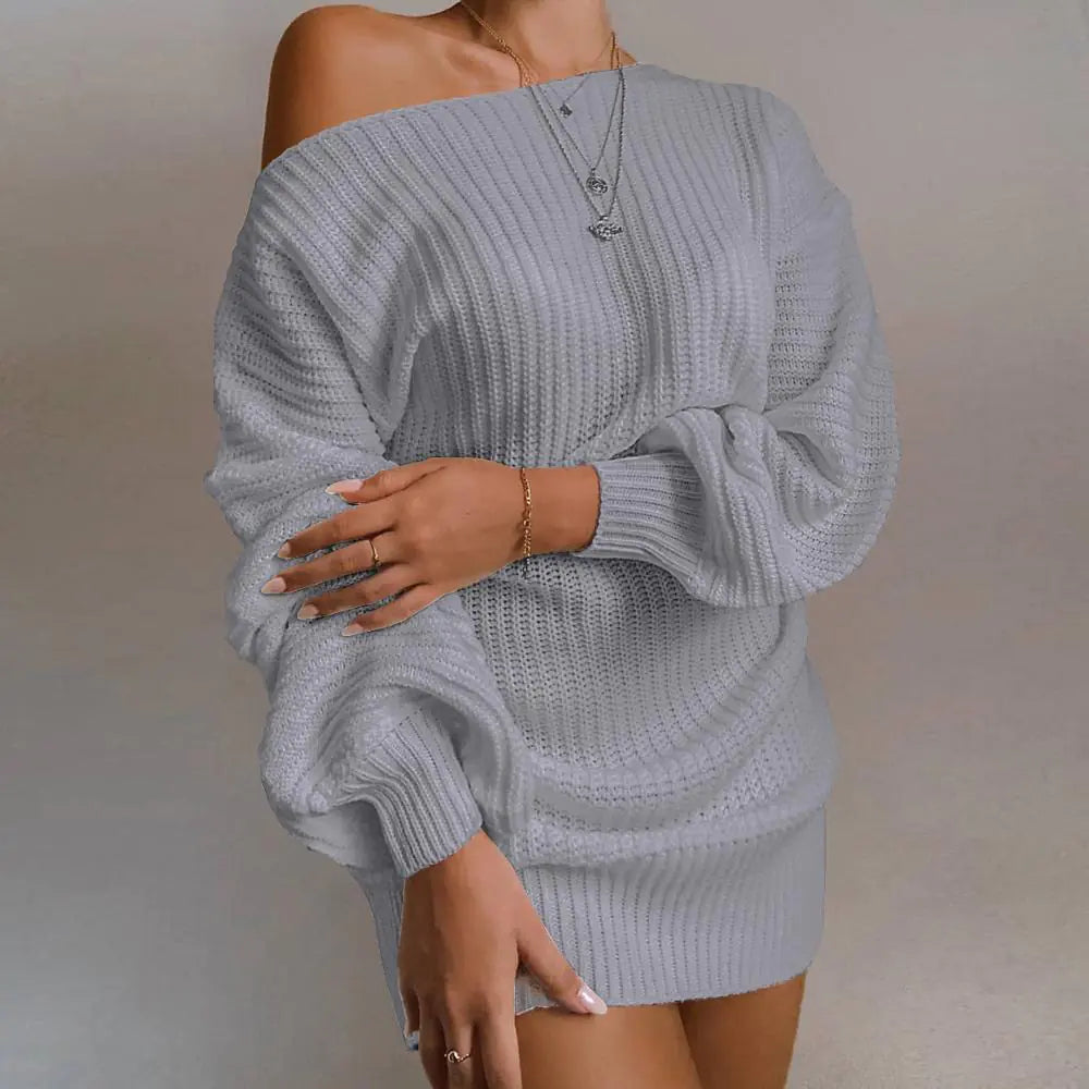 Off-Shoulder Knitted Sweater Dress