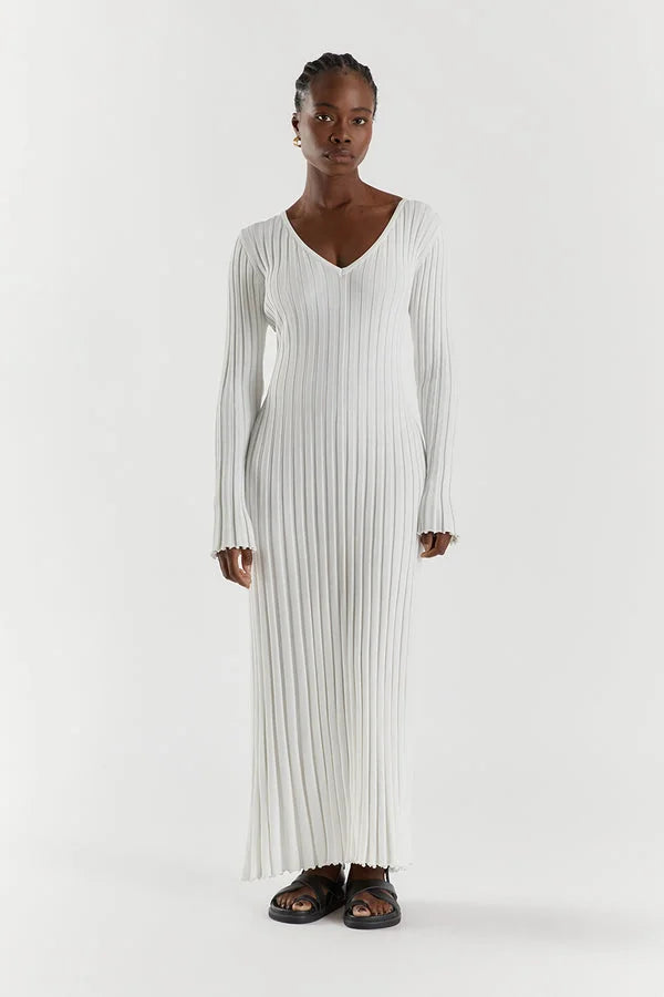 Eloisa V-neck knitted midi dress with sleeves