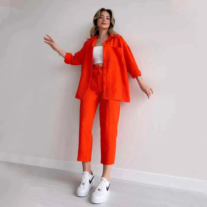 Lorah - Casual Loose Shirt Coat Sporty Harem Pants Two Piece Suit