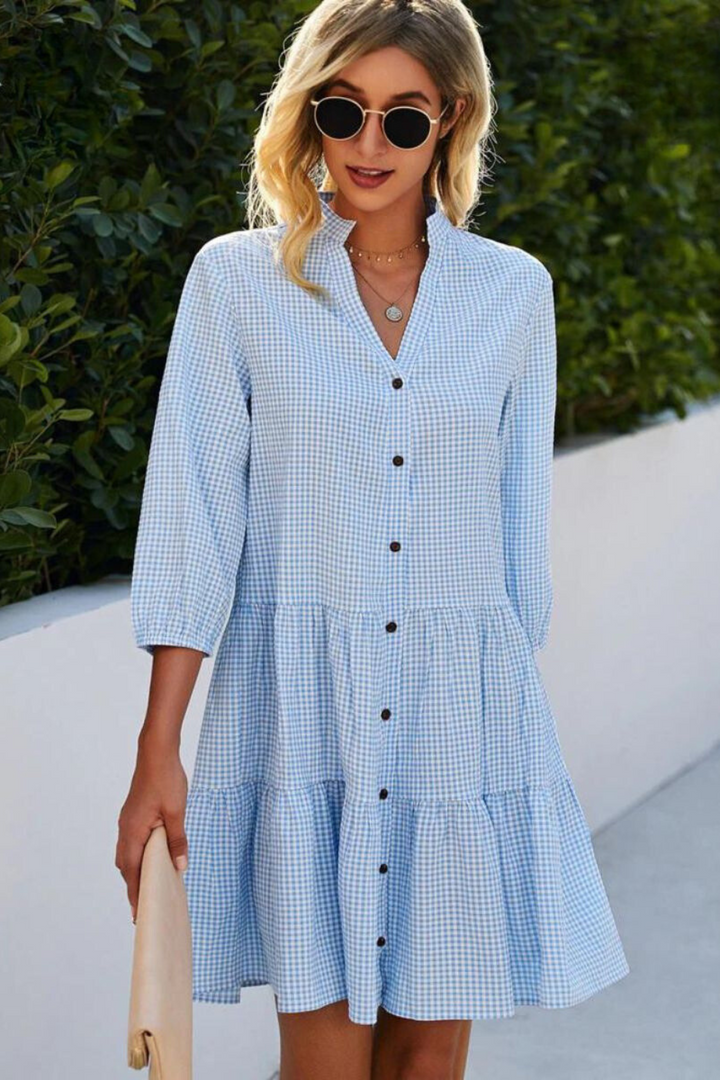 Andria™ | Checked dress with V-neckline