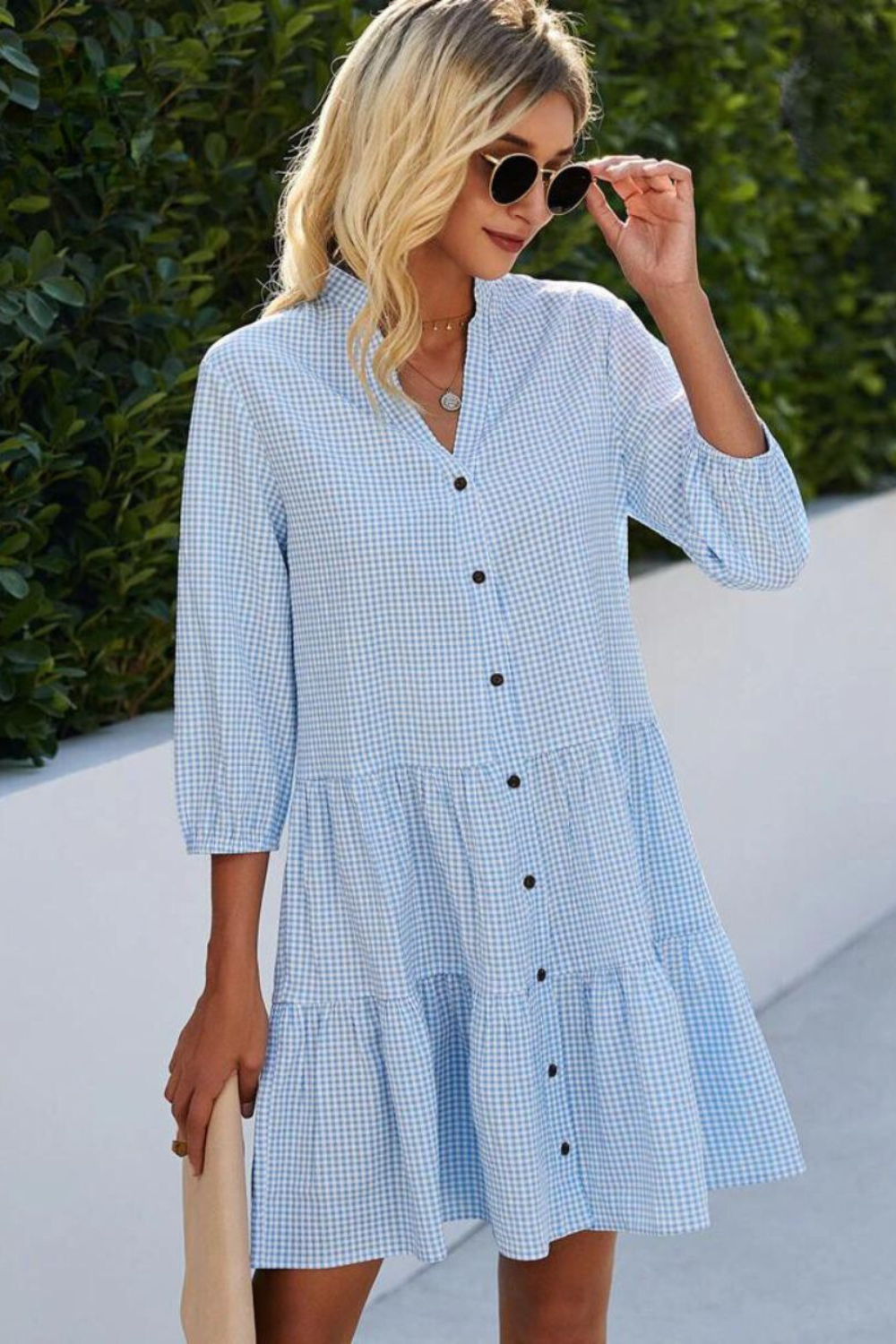 Andria™ | Checked dress with V-neckline