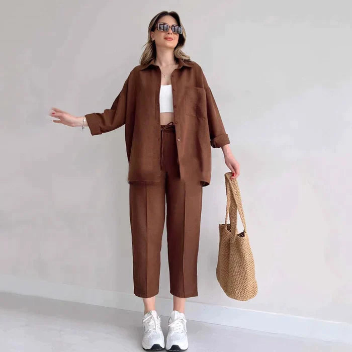 Lorah - Casual Loose Shirt Coat Sporty Harem Pants Two Piece Suit