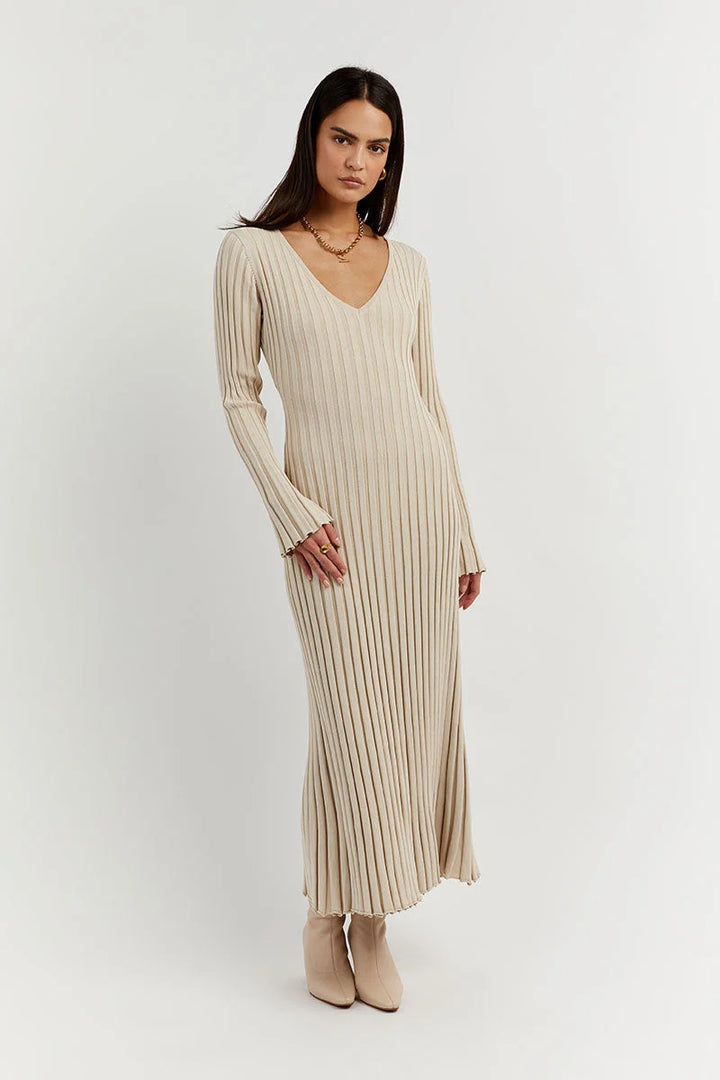 Eloisa V-neck knitted midi dress with sleeves