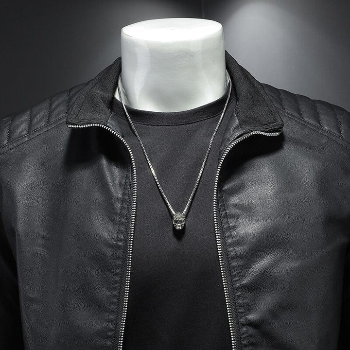 Crostin - leather jacket with stand-up collar