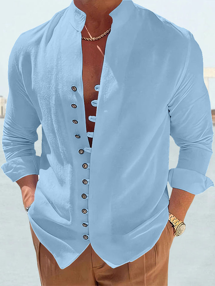 Cyan - COTTON LINEN LONG SLEEVE SHIRT