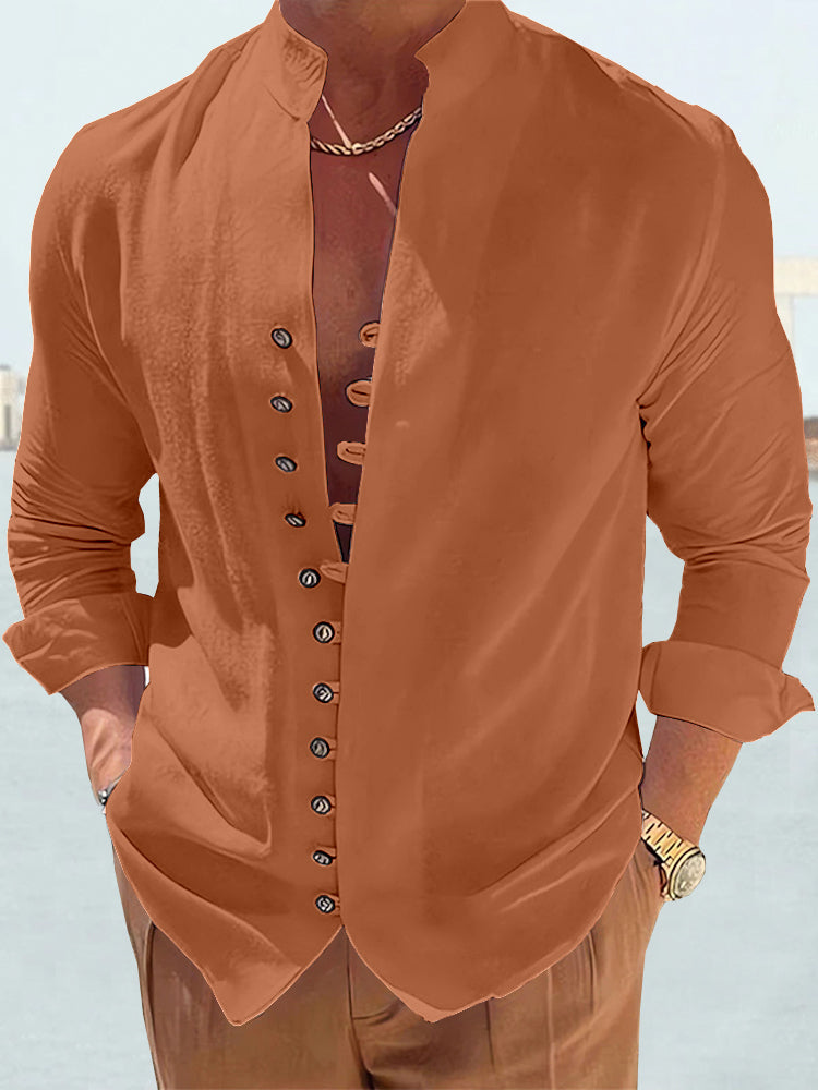 Cyan - COTTON LINEN LONG SLEEVE SHIRT