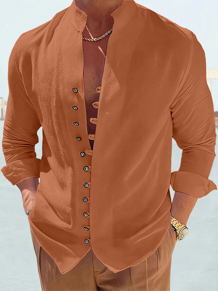 Cyan - COTTON LINEN LONG SLEEVE SHIRT