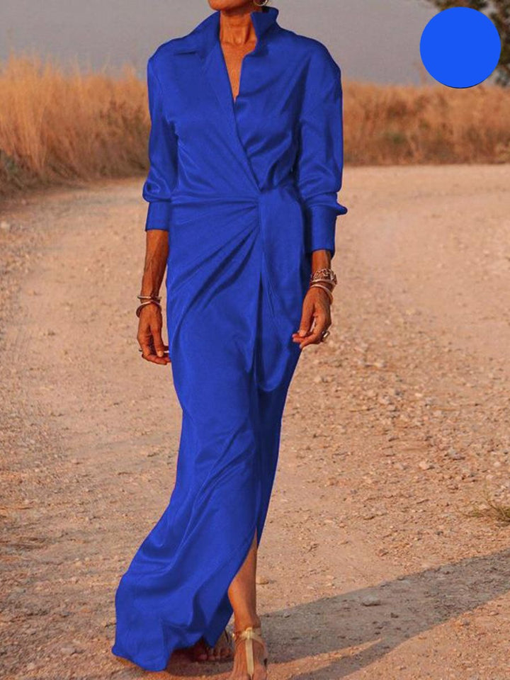 Regal™ | Office Lapel V-Neck Maxi Dress