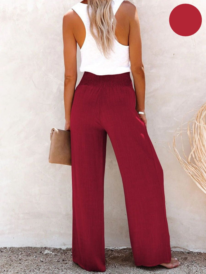 Sophia™ | High-waisted elasticated trousers in cotton and linen