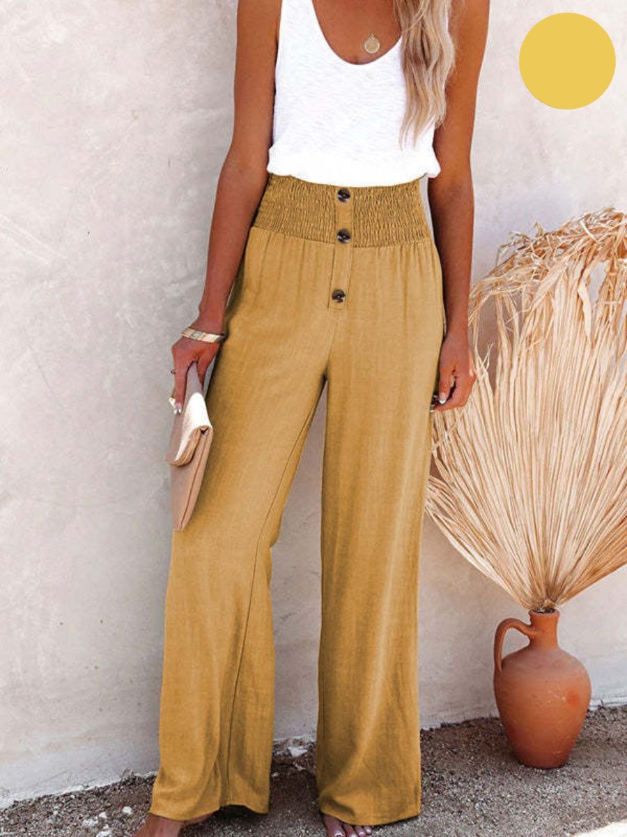 Sophia™ | High-waisted elasticated trousers in cotton and linen