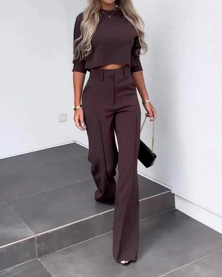 Tara ™ Jackets & High Waisted Straight Pants Set