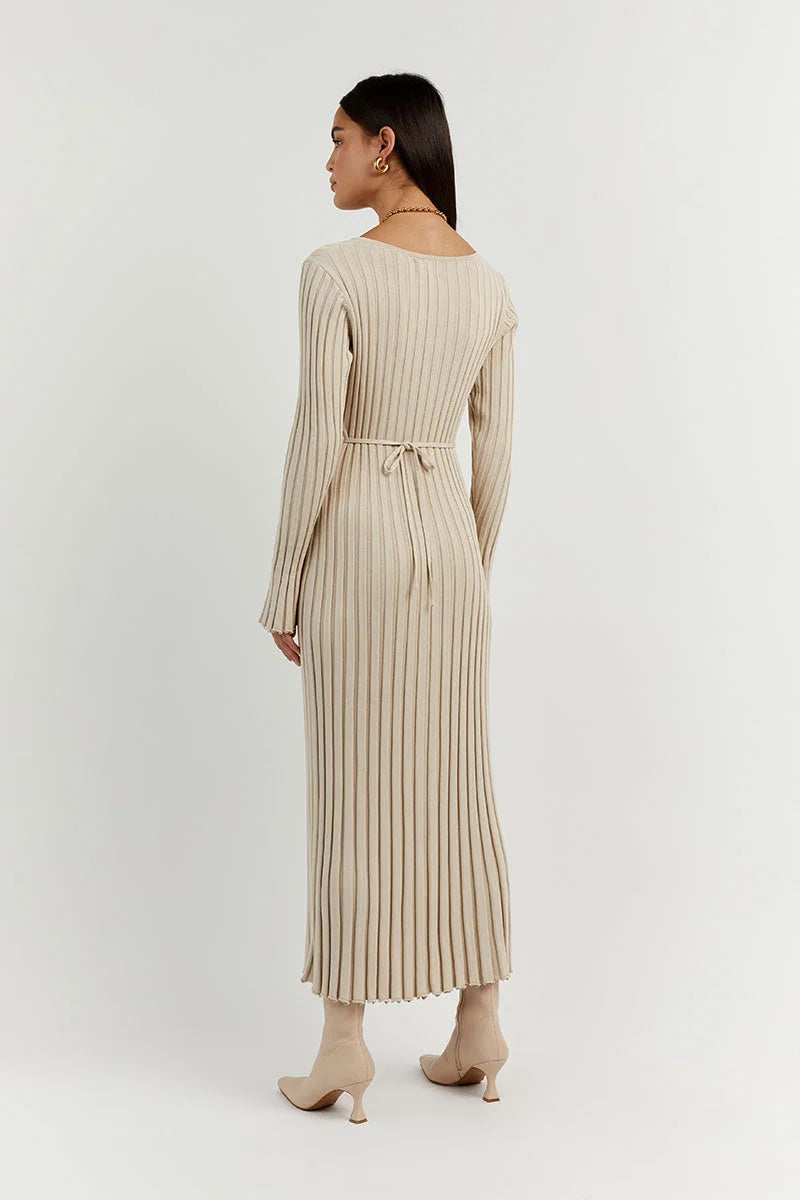 Eloisa V-neck knitted midi dress with sleeves