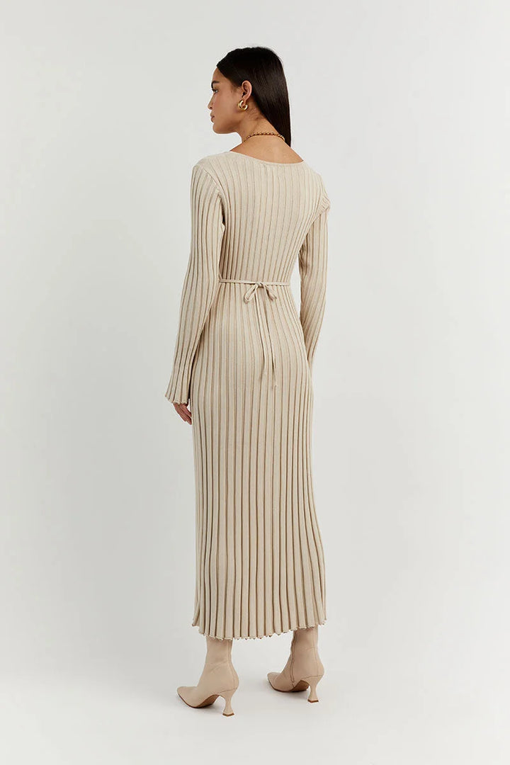 Eloisa V-neck knitted midi dress with sleeves