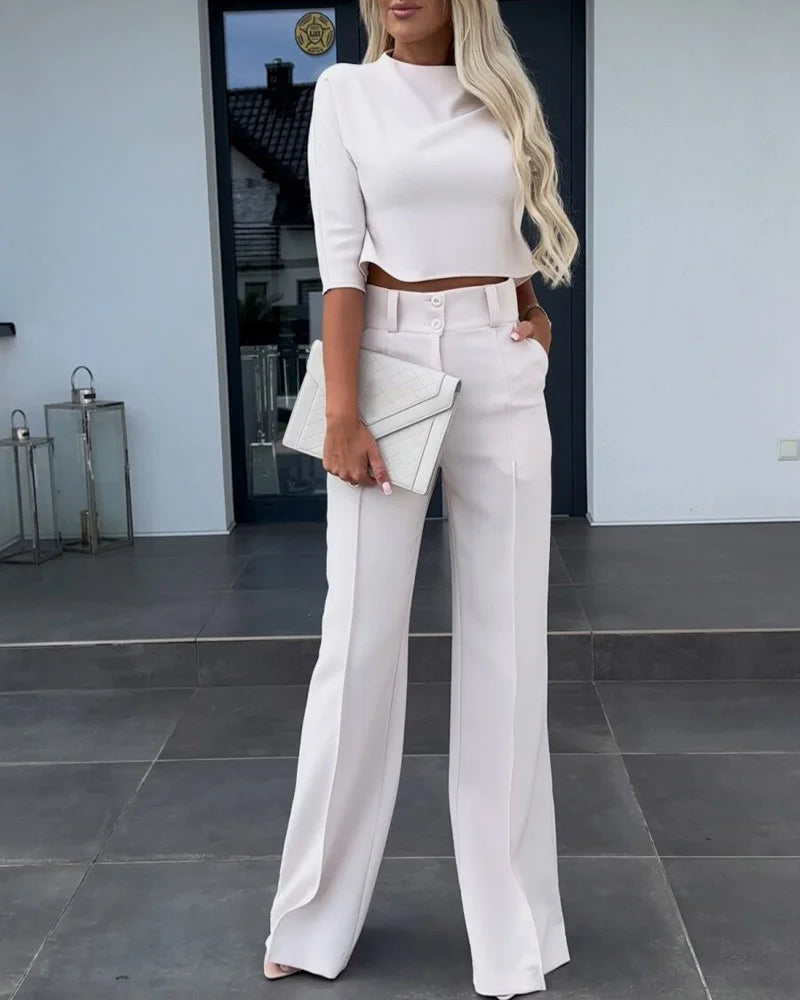 Tara ™ Jackets & High Waisted Straight Pants Set