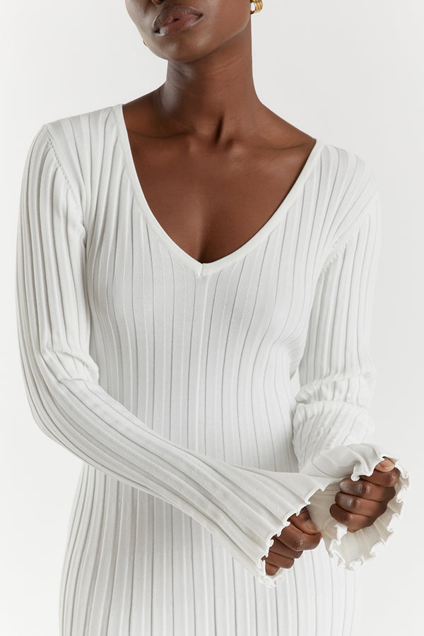 Eloisa V-neck knitted midi dress with sleeves